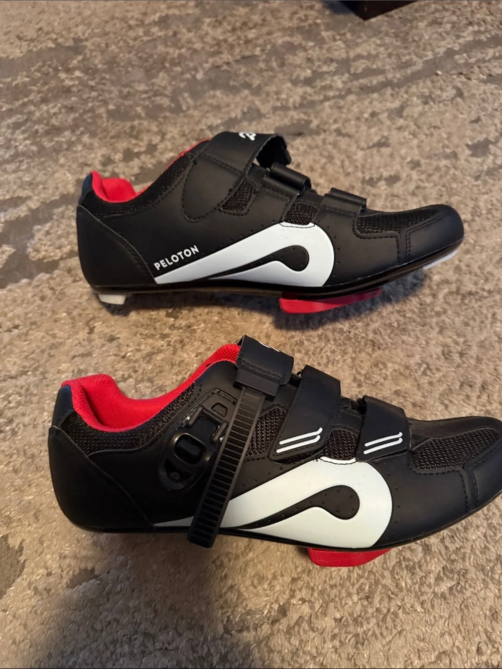 Peloton Black Athletic Cycling Shoes with Red Lining